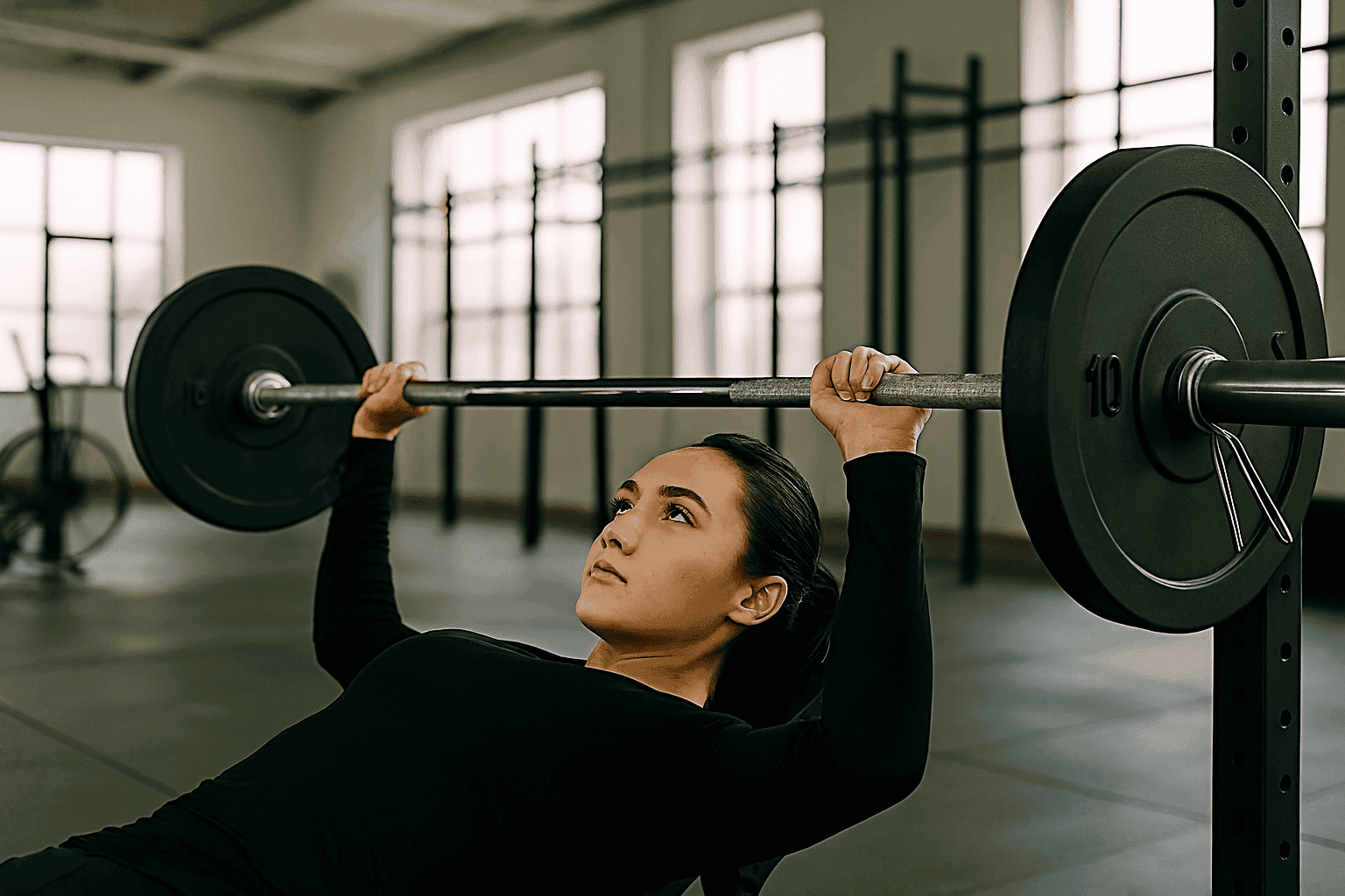 خانم ورزشکار در حال تمرین قدرتی با وزنه